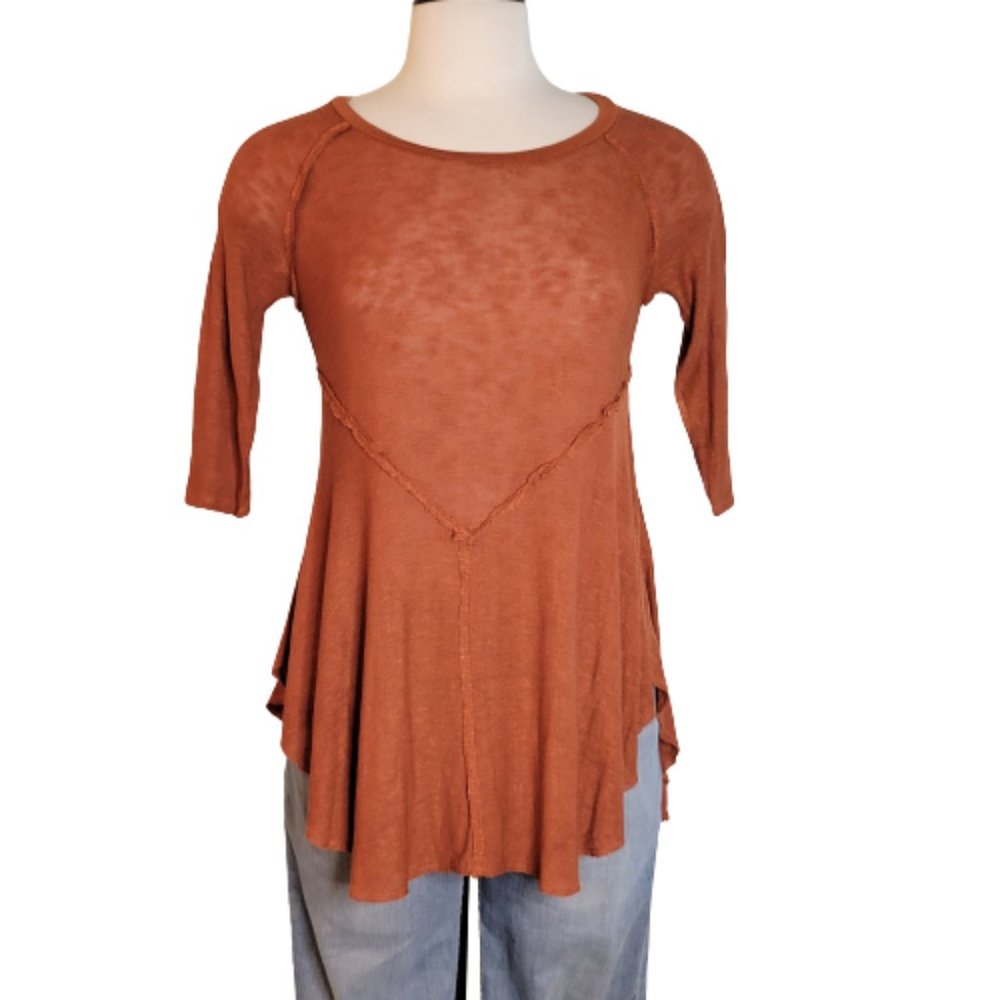 Intimately Free People L/S  Rayon Mesh Knit Tunic Top Size S/P Rust Color - Picture 3 of 10
